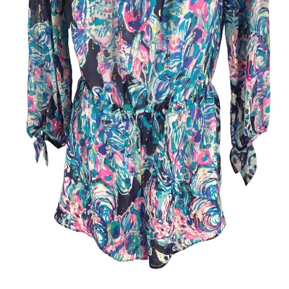 Lilly Pulitzer Myri Romper Bright Navy Caught‎ Up Small Off Shoulder DR-1269 - Picture 5 of 10
